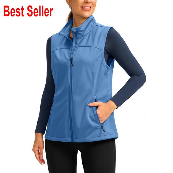 Lightweight Softshell Vest Zippered Pockets Windproof Water-Resistant Activewear